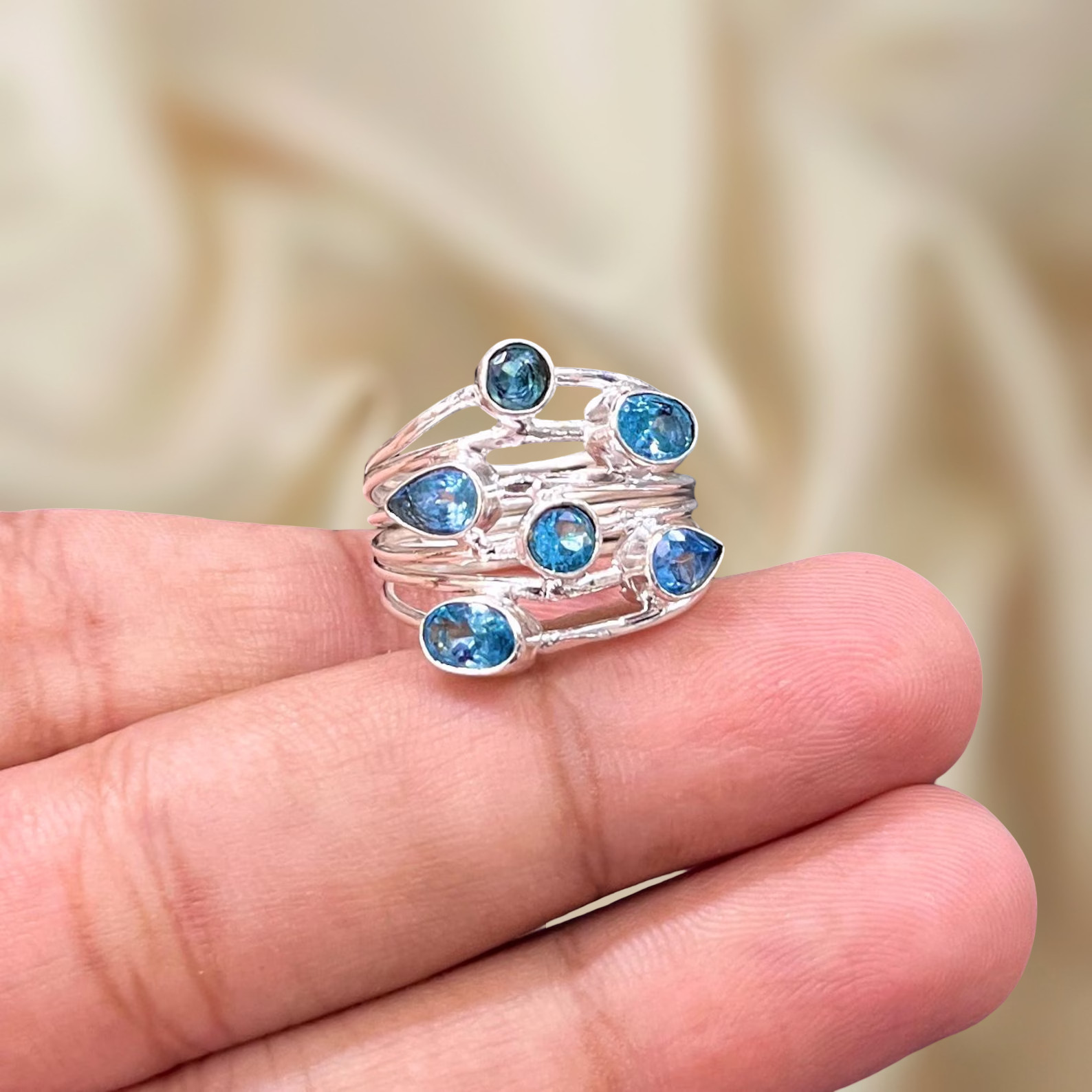 Blue Topaz Gemstone Silver Ring 925 Sterling Silver Ring Statement Ring