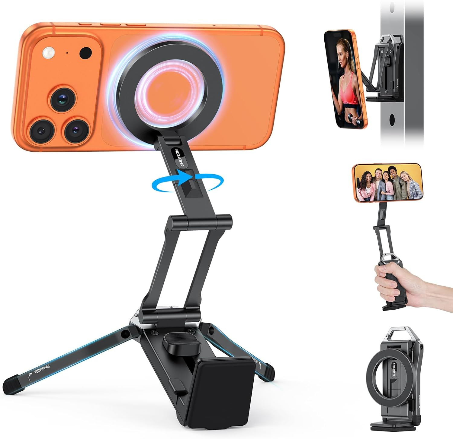 OMOTON TP02 360°Rotating for Magsafe Tripod, Adjustable Aluminum Magnetic Phone