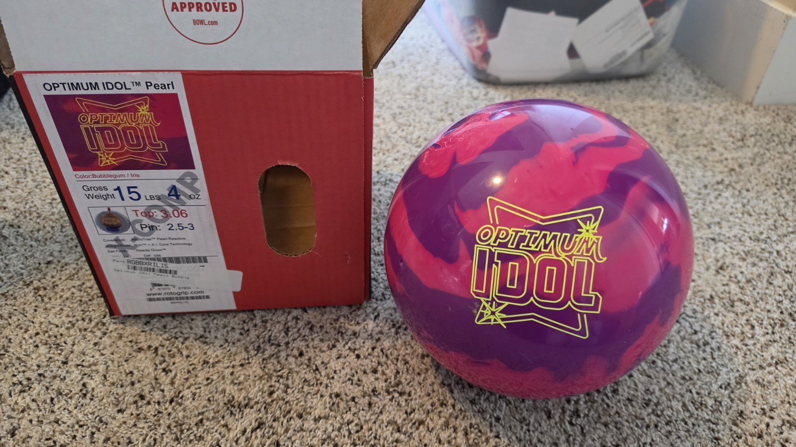 Roto Grip Optimum Idol Pearl Bowling Ball X-Comp | 15 Pounds | 2.5-3" Pin | Pit