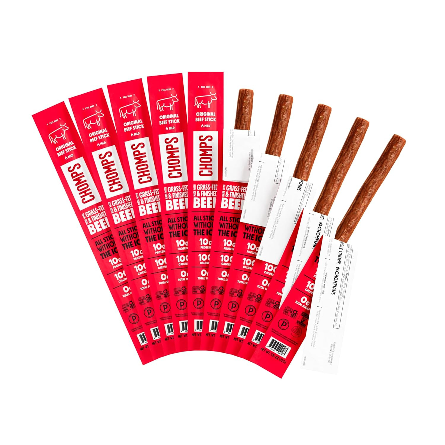 Grass-Fed Beef Jerky Snack Sticks 10-Pack - Keto, Paleo, Gluten-Free, Zero Sugar
