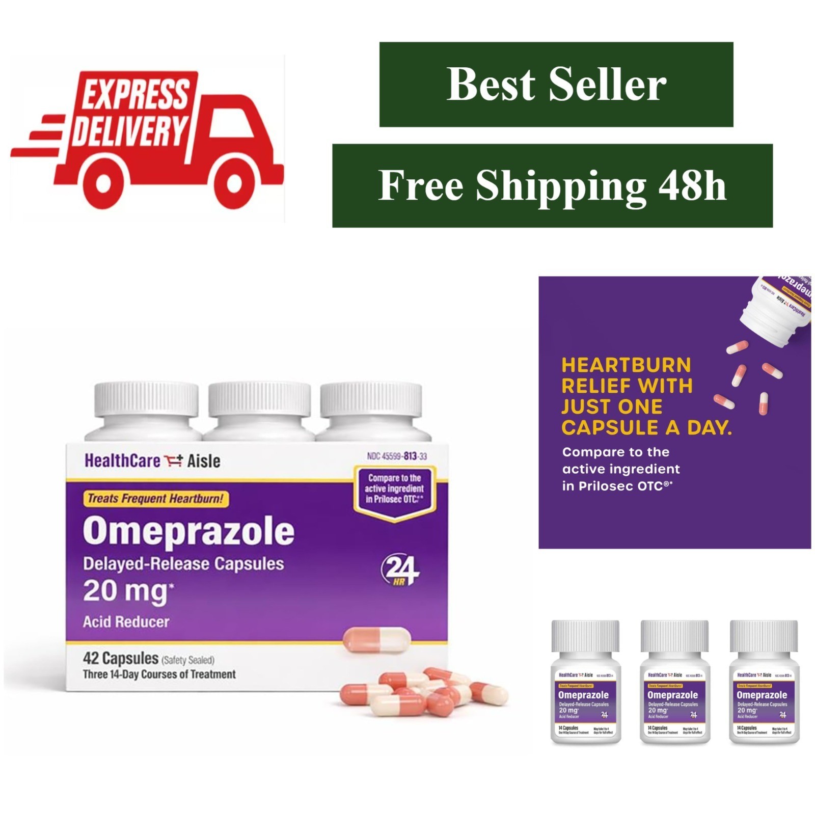 HealthCareAisle Omeprazole 20 mg Acid Reducer Capsules - 42 Count
