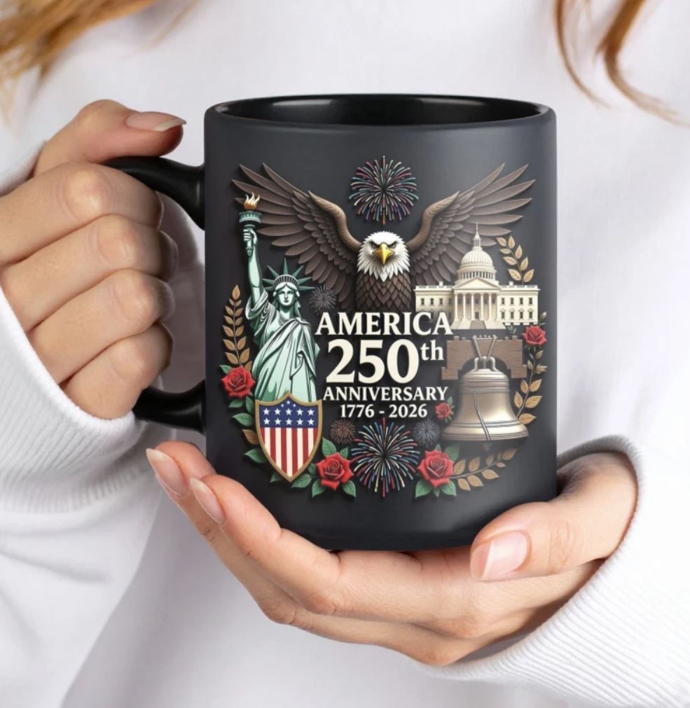 America 250th Anniversary Mug 1776–2026 Patriotic Eagle Statue Black Coffee Cup