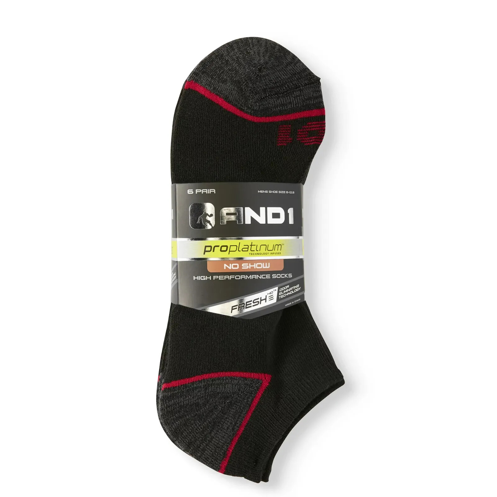 AND1® Men's Pro Platinum No Show Socks 6-Pack " FRESH~HIGH PERFORMANCE "