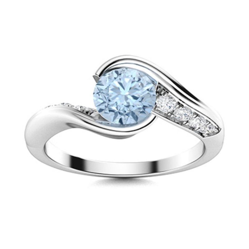 925 Sterling Silver Aquamarine Gemstone Solitaire With Accents Ring Jewelry