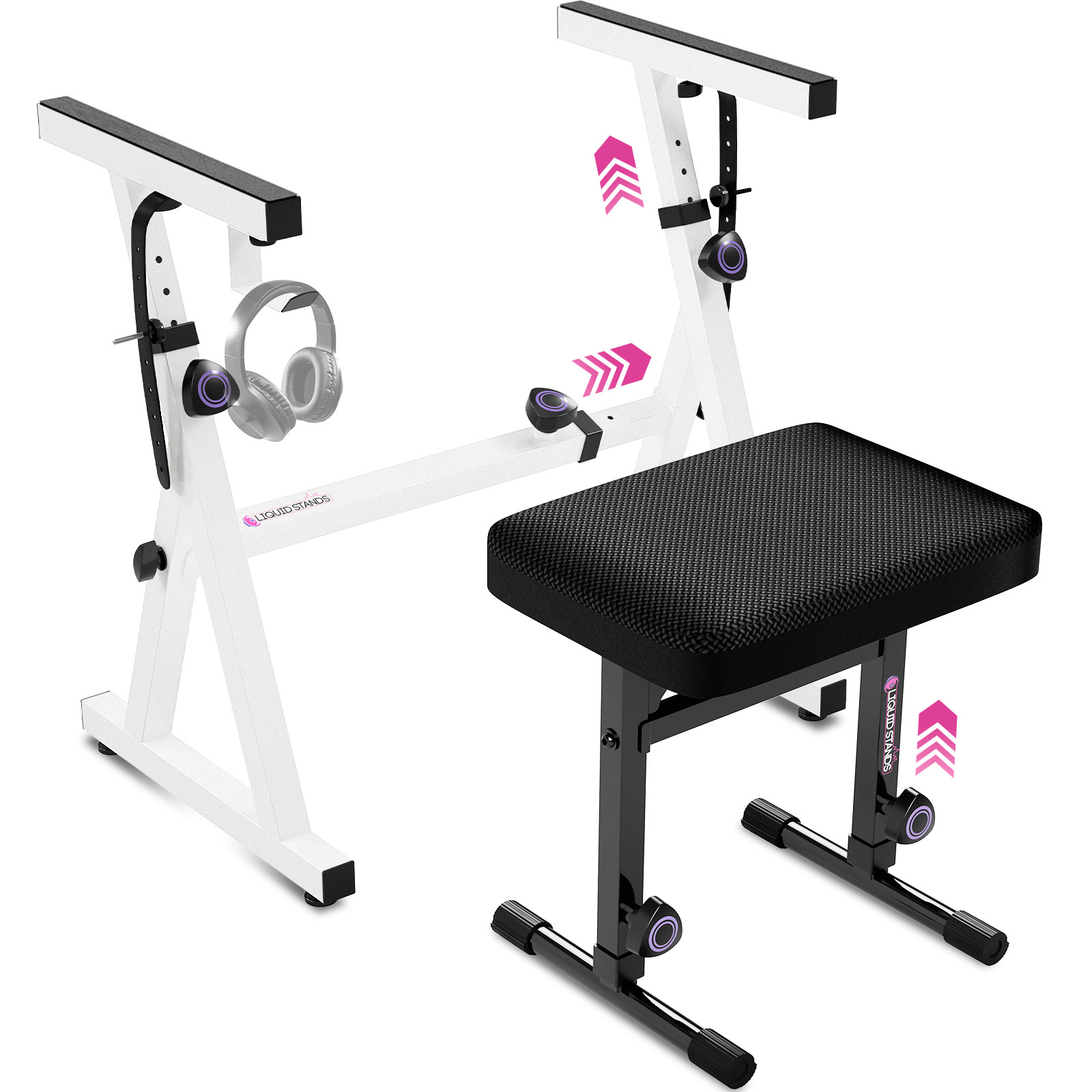 Heavy Duty Keyboard Stand & Bench Set - Adjustable for 54-88 Key Pianos (White)