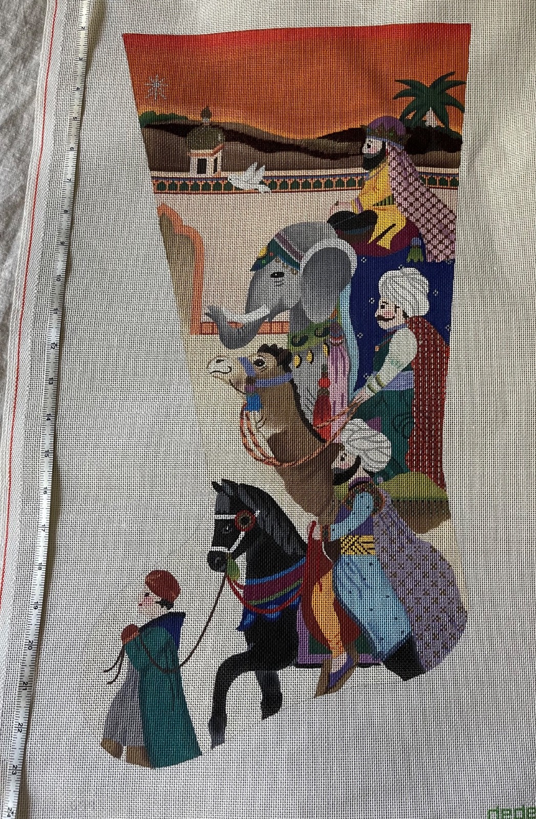 RARE! Dede Large 21" WISE MEN Nativity Stocking Hand Painted Needlepoint Canvas