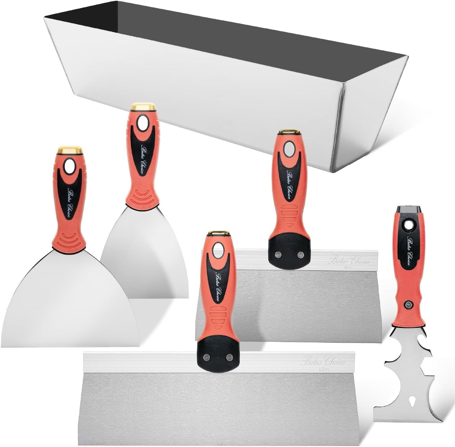 NEW! Bates Drywall Hand Tool Kit 6pcs 3" 4" 6" 8" 12" & Pan, Stainless Steel Set