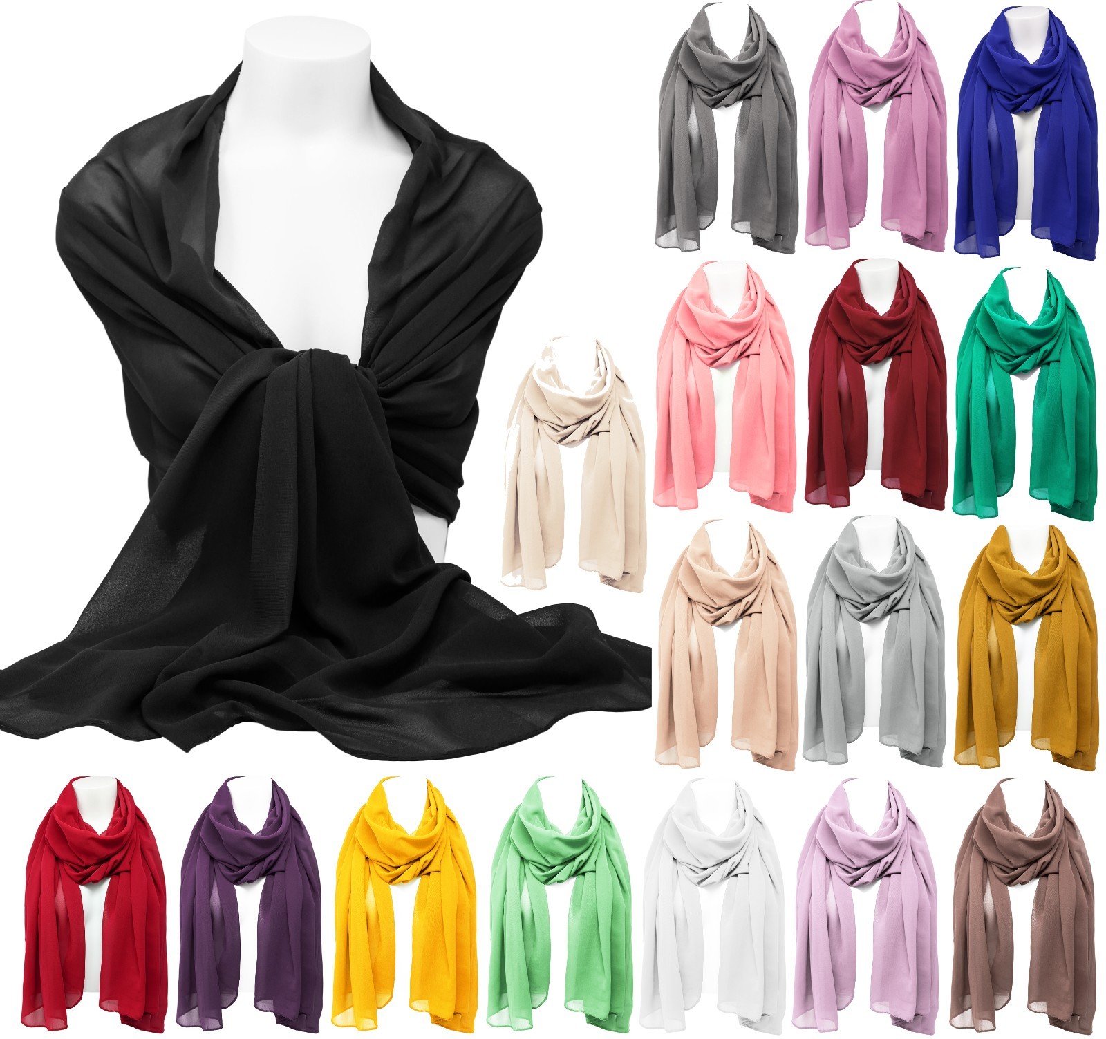 Long Scarf Soft Georgette Solid Chiffon Bridal Wedding Shawl Evening Scarf Wrap