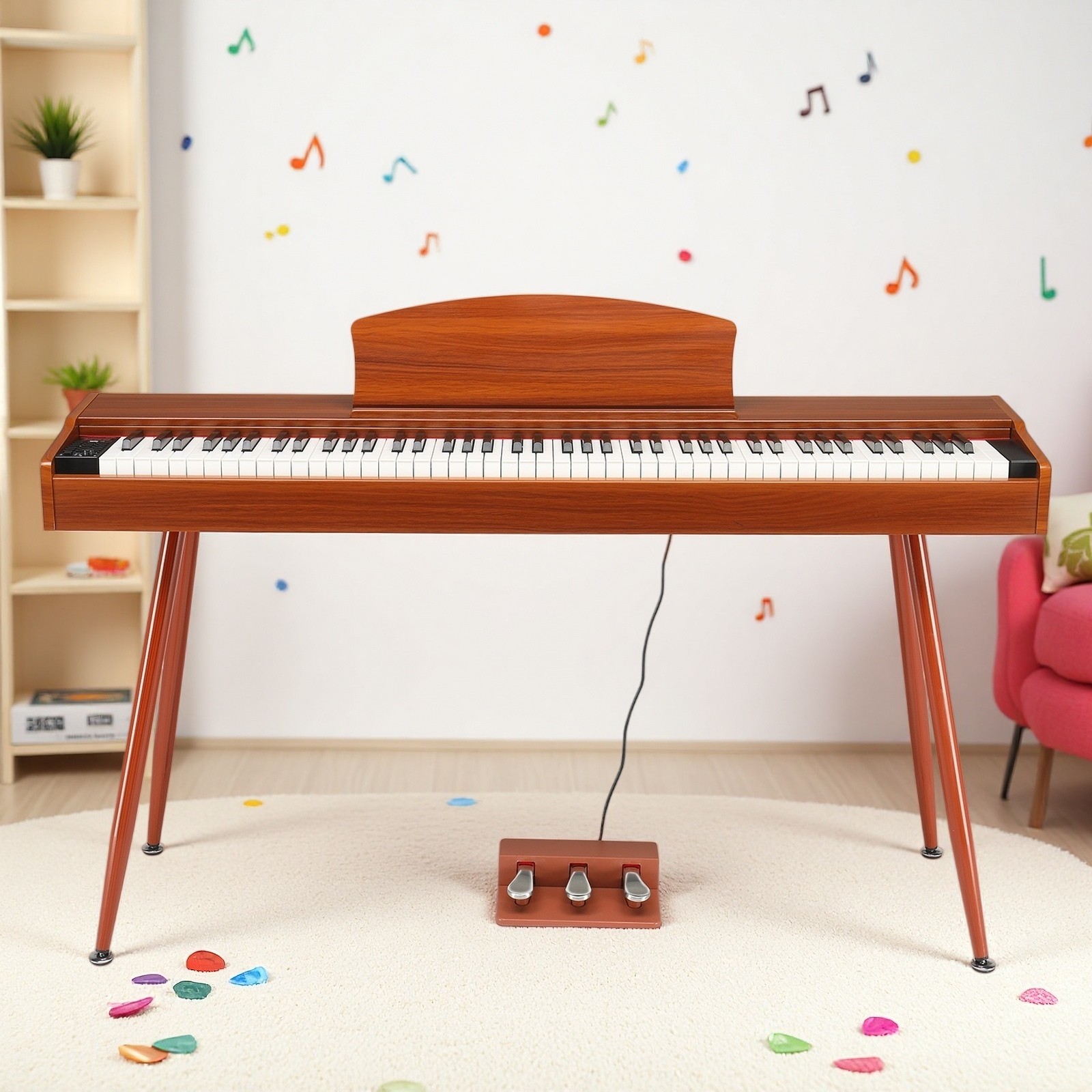 88-Key Full Size Fully Weighted Digital Piano Keyboard 3-Pedal Stand Red Walnut