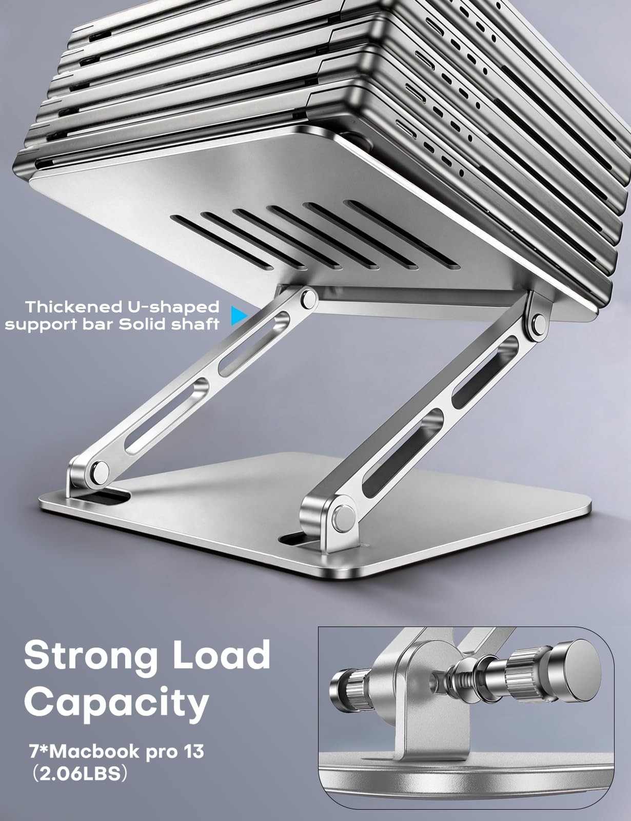 Adjustable Aluminum Laptop Stand Portable Riser Foldable Silver 1015.6 Inch
