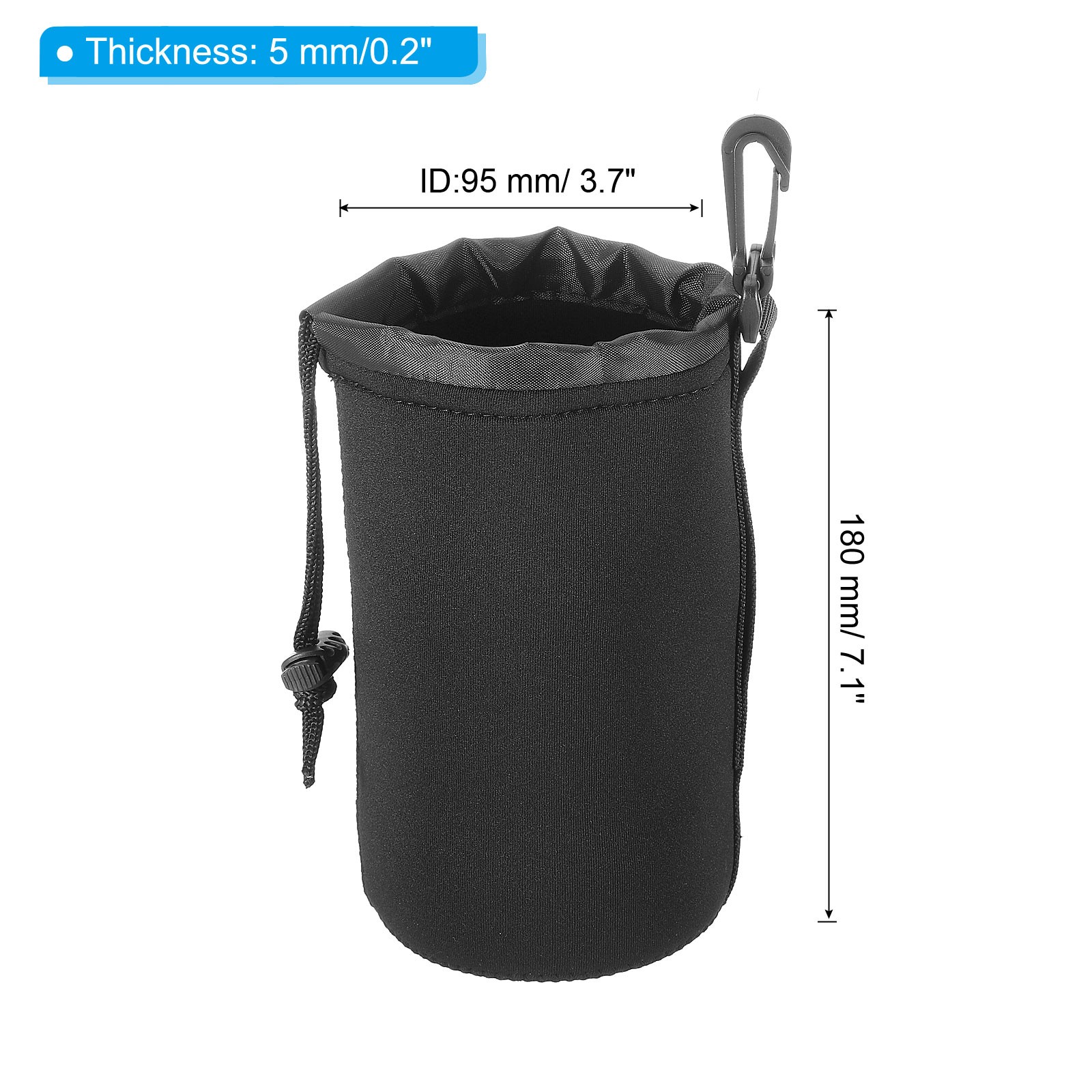 4 Pcs 3.7" ID x 7.1" H Drawstring Lens Pouch Black