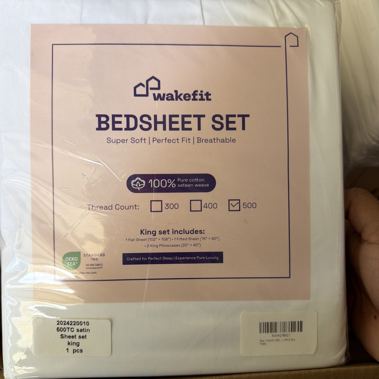 Wakefit 500TC Cotton King Size Sheet Set White Solid Super Soft Breathable