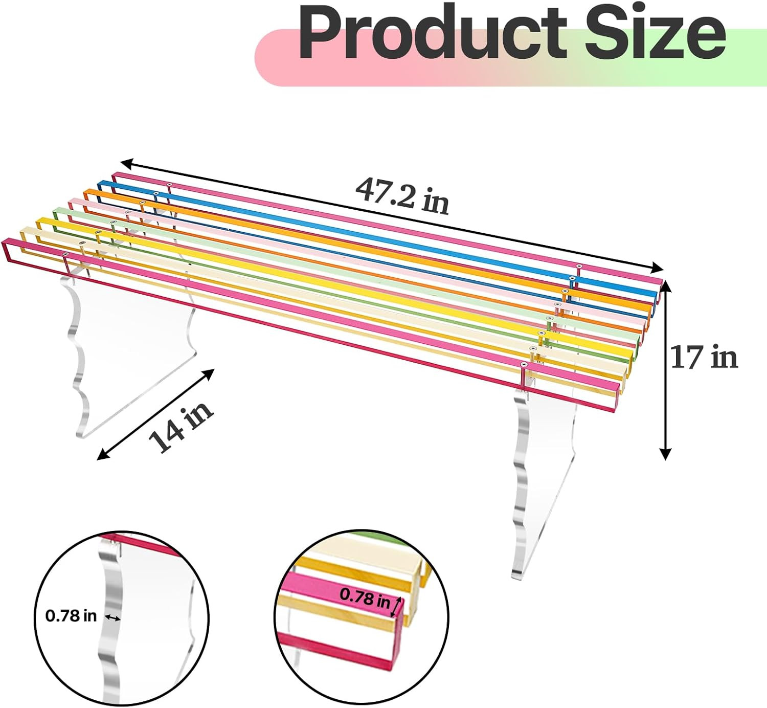 Large Rainbow Acrylic Entryway Bench for Shoes, Bedroom & Living Room