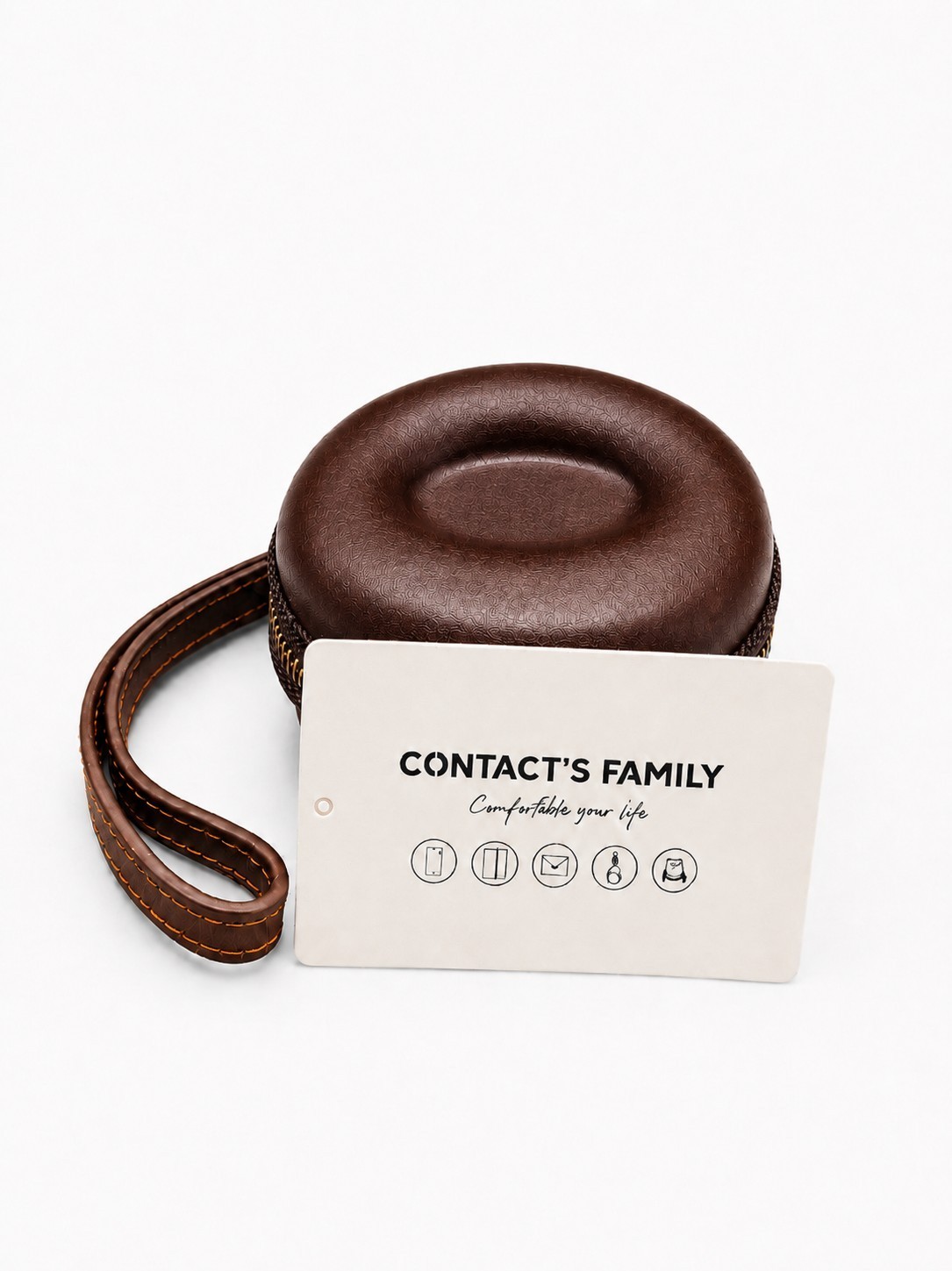 CONTACTS FAMILY Genuine Leather Single Watch Case Donut Shape - Coffee (Color)
