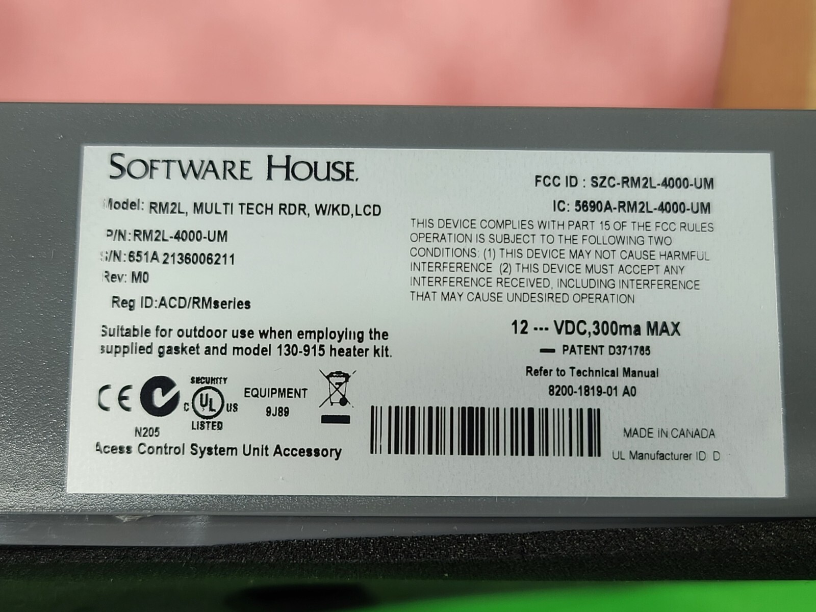 SOFTWARE HOUSE RM2L-4000 MULTI READER W/KEYPAD,LCD