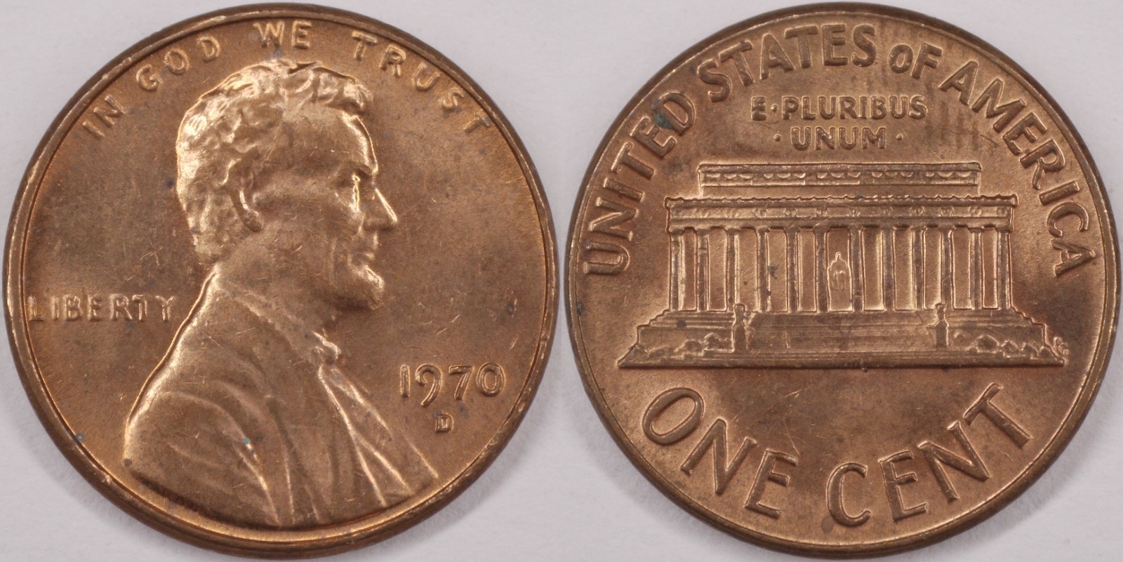 United States 1970 D 1 Cent Lincoln Memorial KM#201 Bronze