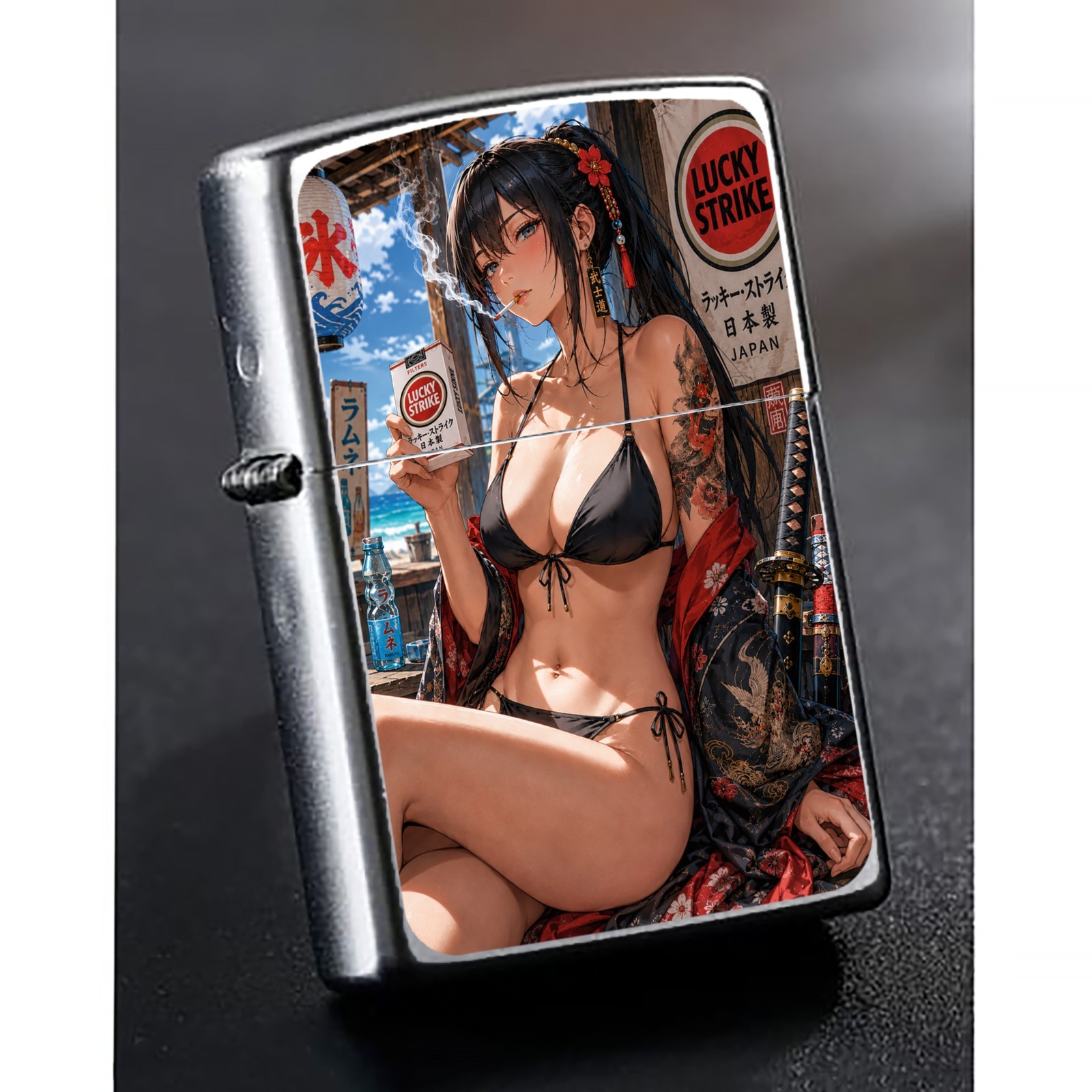 ZIPPO Lucky Strike Japan Anime Vintage Style Girl Lighter: fine art design