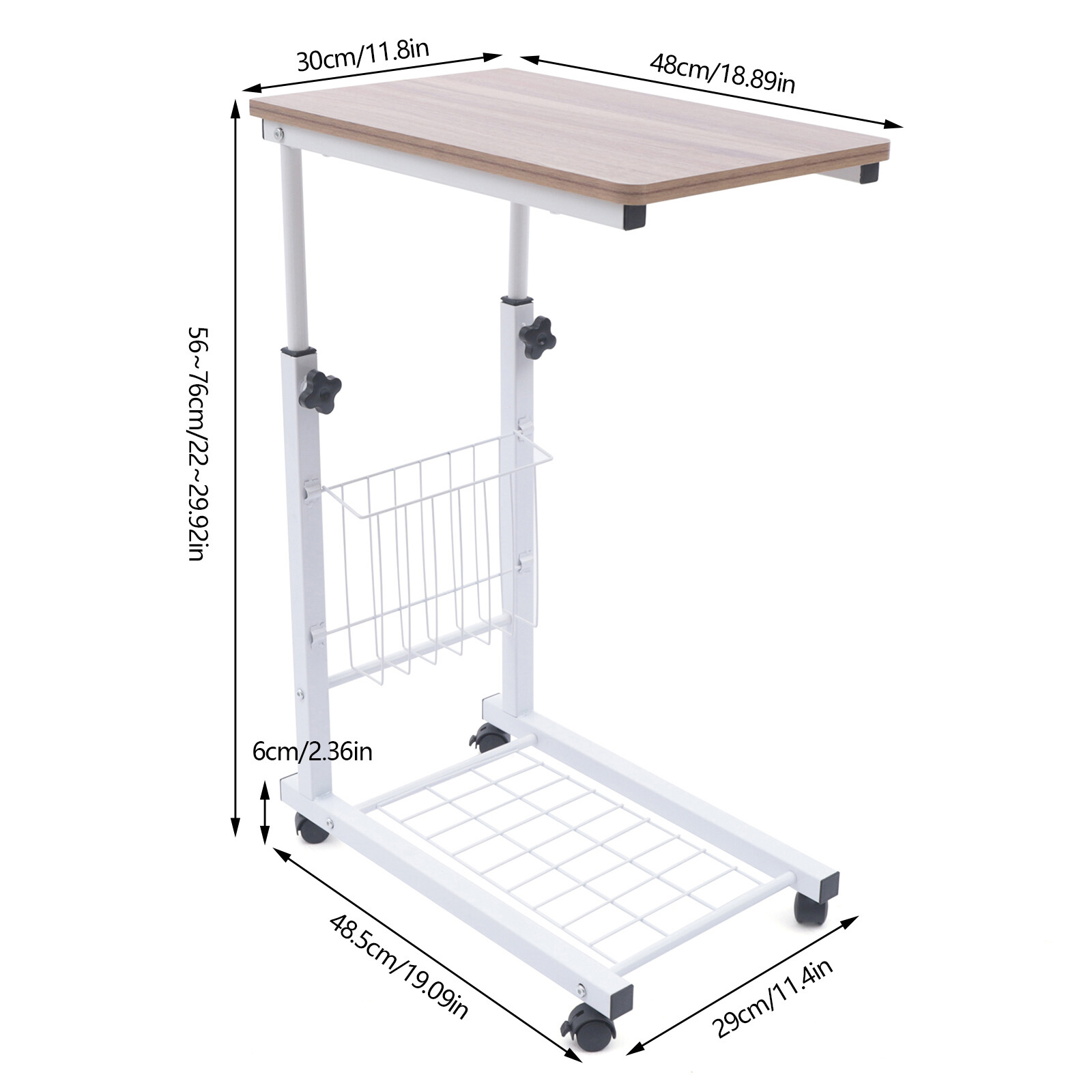 Adjustable Sofa Side Table C-Shaped End Table Laptop Holder Rolling Desk