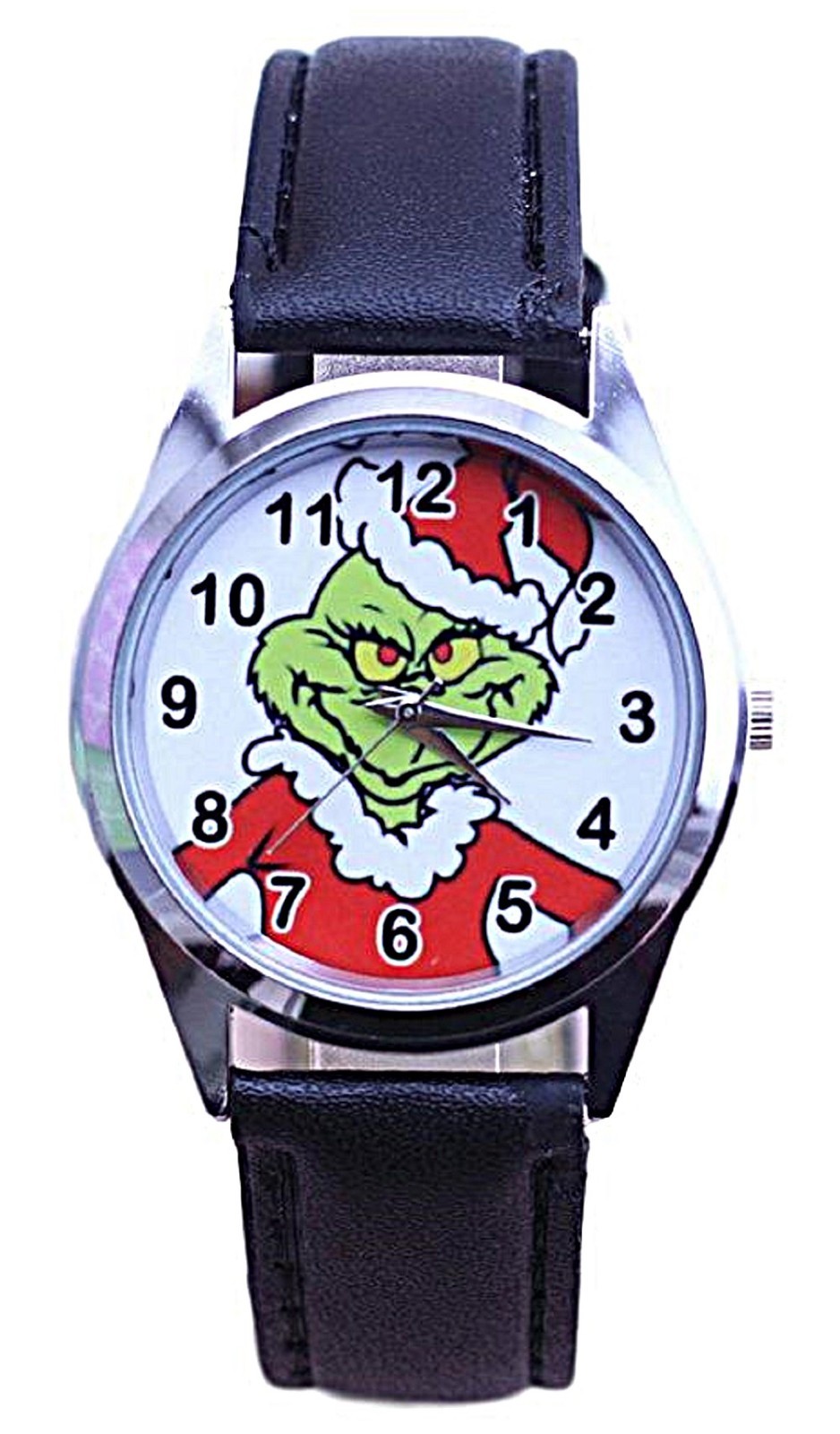 Grumpy Christmas Villain Character Christmas Black Leather Band Wrist Watch