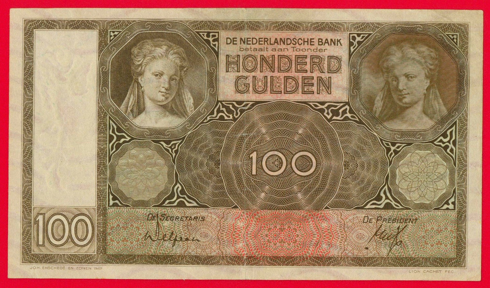 Netherlands 100 Gulden Unlisted Date 6.6.1932 Pick-51a Rare