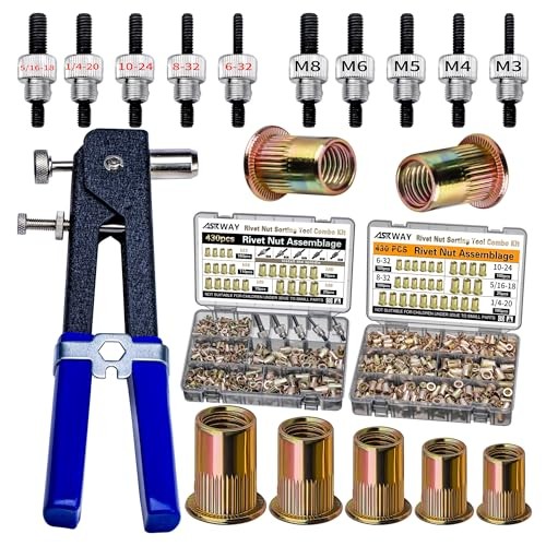 Rivet Nut SAE & Metric 860 PCS, SAE Rivet Nut Kit (5/16-20, 1/4-20, 10-24, 8