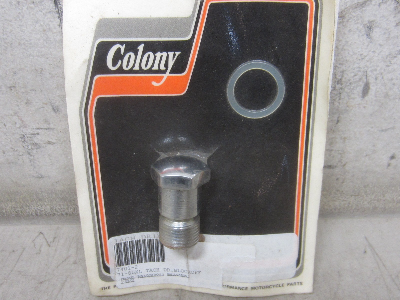 Harley '71-'80 Sportster tach blockoff plug, V-Twin #7401-2. Colony unused #4806