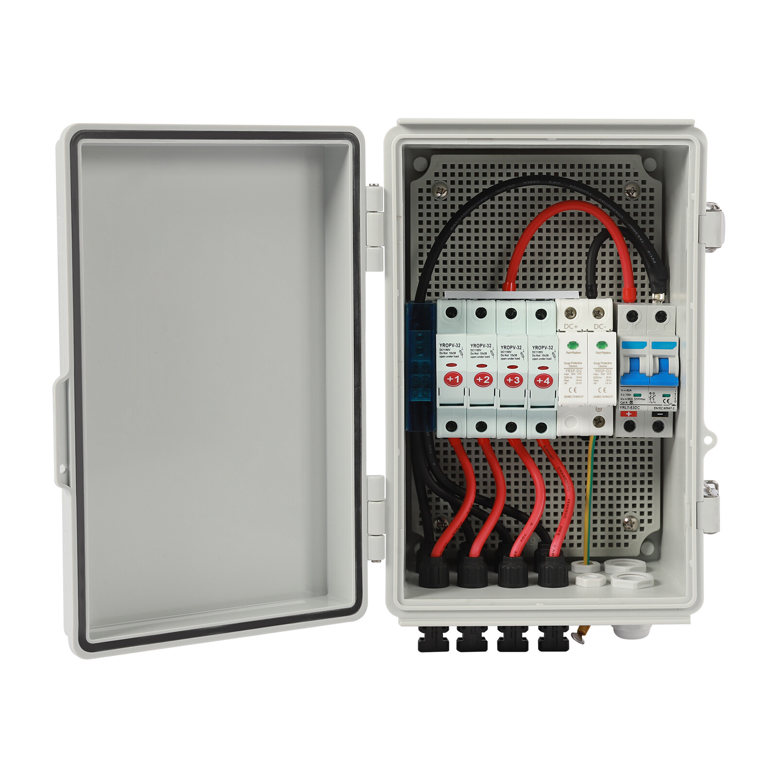 Solar Combiner Box PV Combiner Circuit Breaker 63A For Solar Panel Kit 4 String