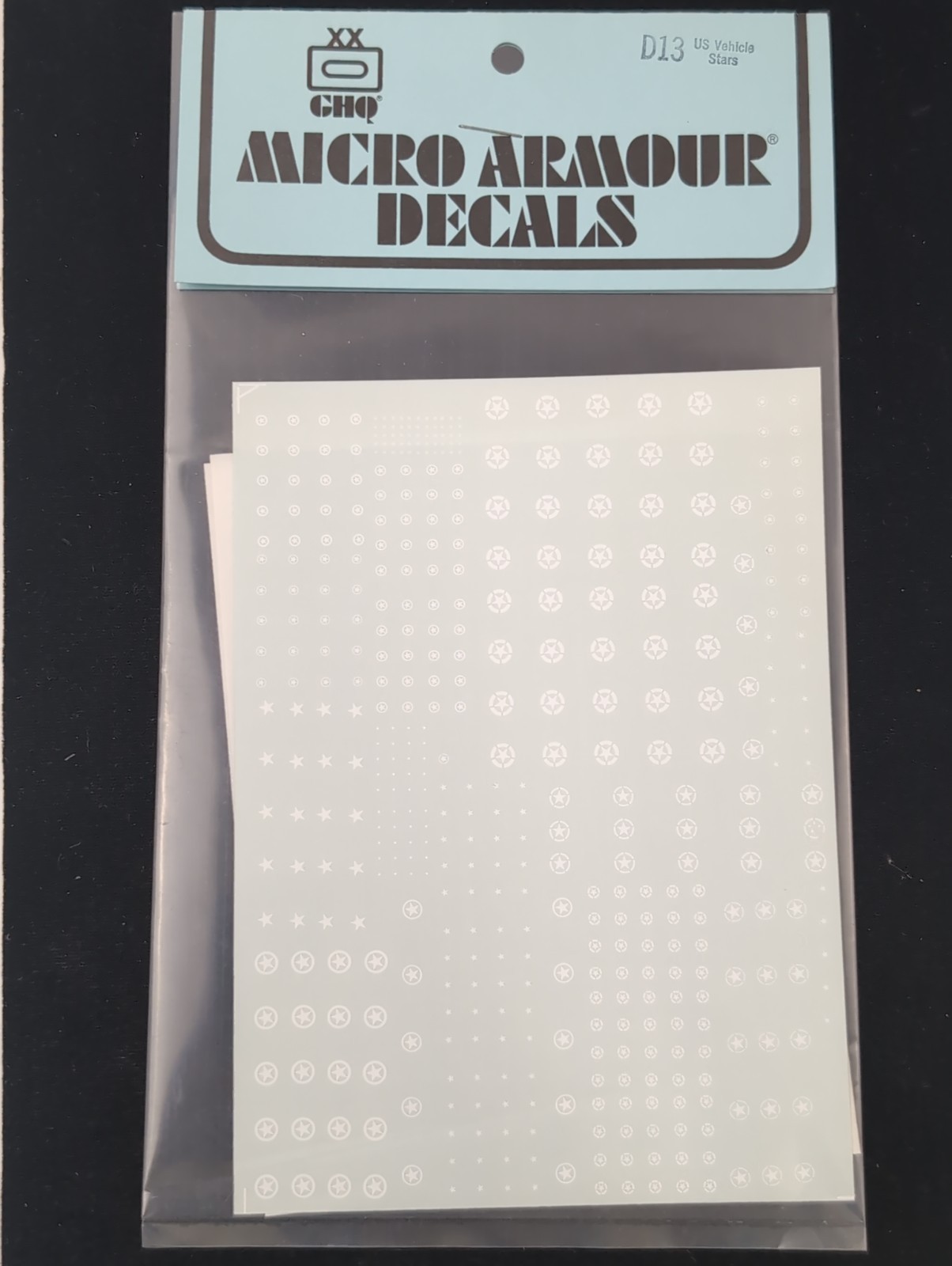 GHQ Micro Armour Decals - D-13 WWII US Army Vehicle Stars - 1:285 Scale