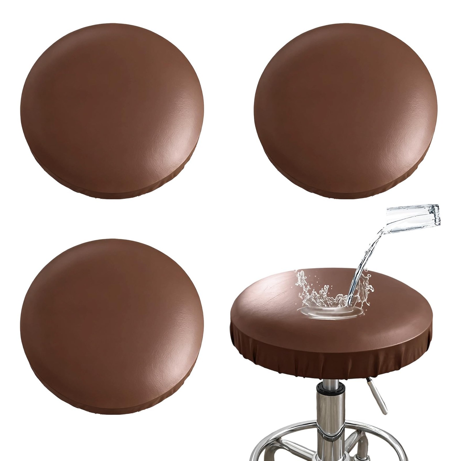 4 Pack Bar Stool Covers Round, Waterproof PU Seat Covers with Elastic Bands, ...
