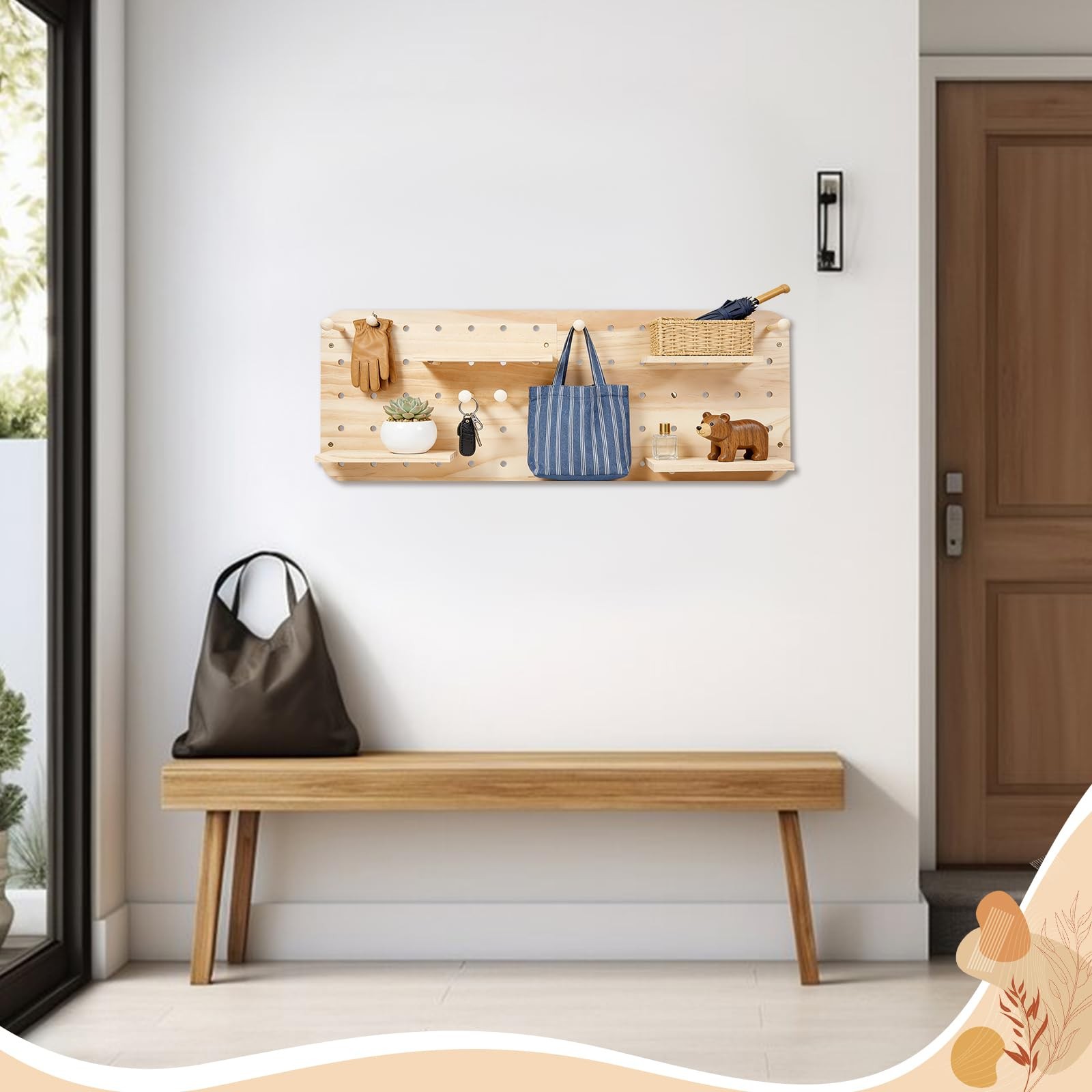 2 PCS Wood Pegboard Wall Organizer Combination Kit 18 Accessories Panel Display