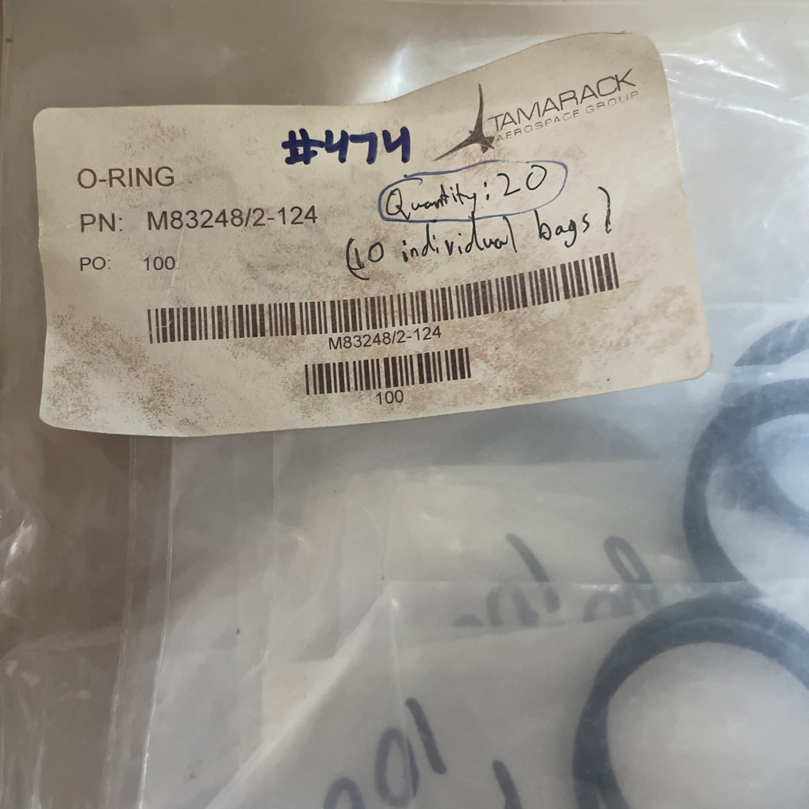 M83248/2-124, O-Rings - ( lot of 2 ) New/Surplus