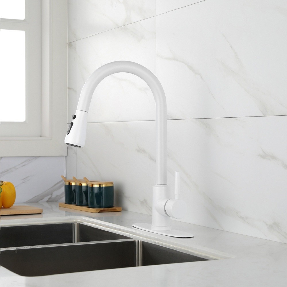 Kitchen Faucet with Pull Out Sprayer Single Handle High Arc Stainless Steel