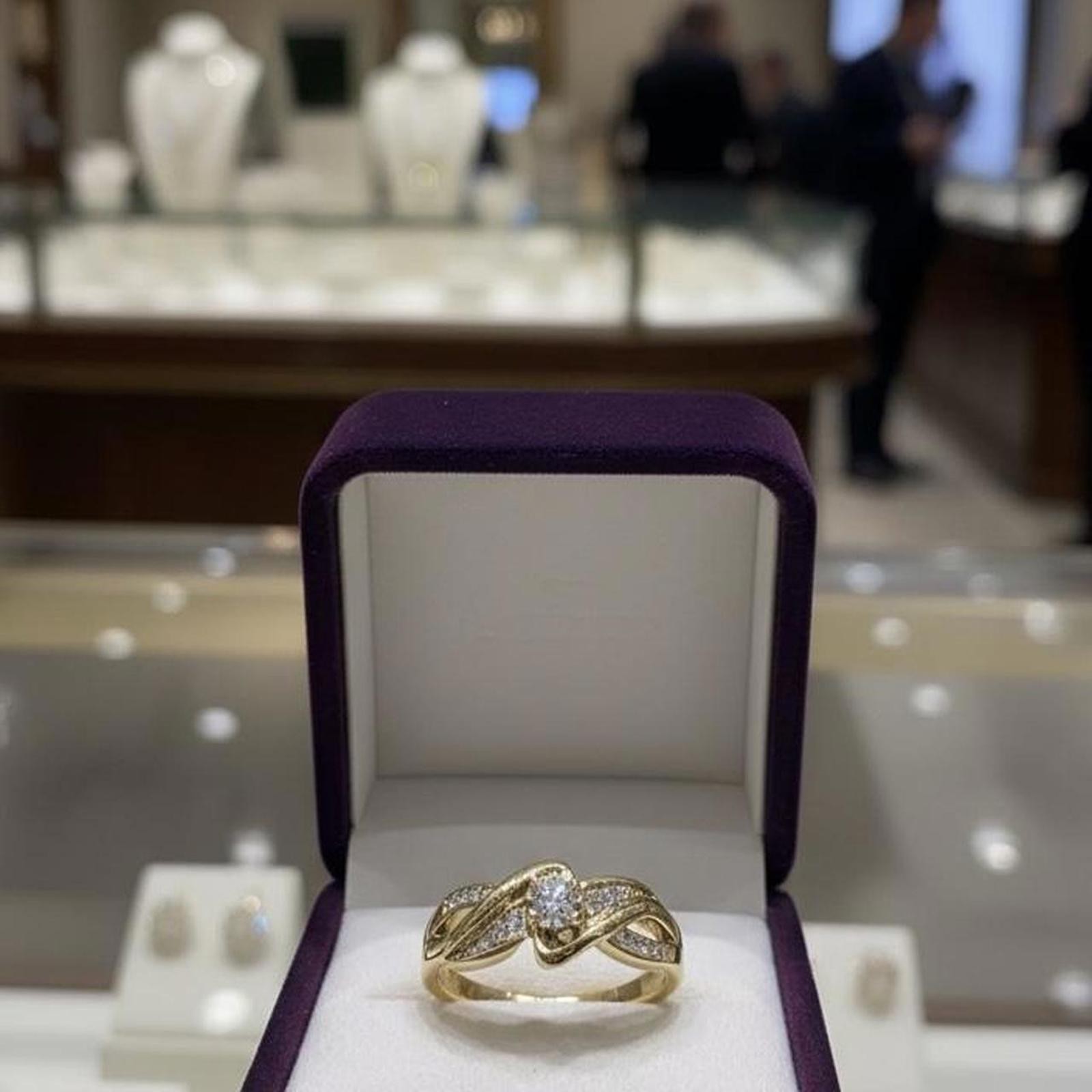 Gold Plated Swirl Ring w/ 1/6 CT CZ Center & Pavé Accents NWT