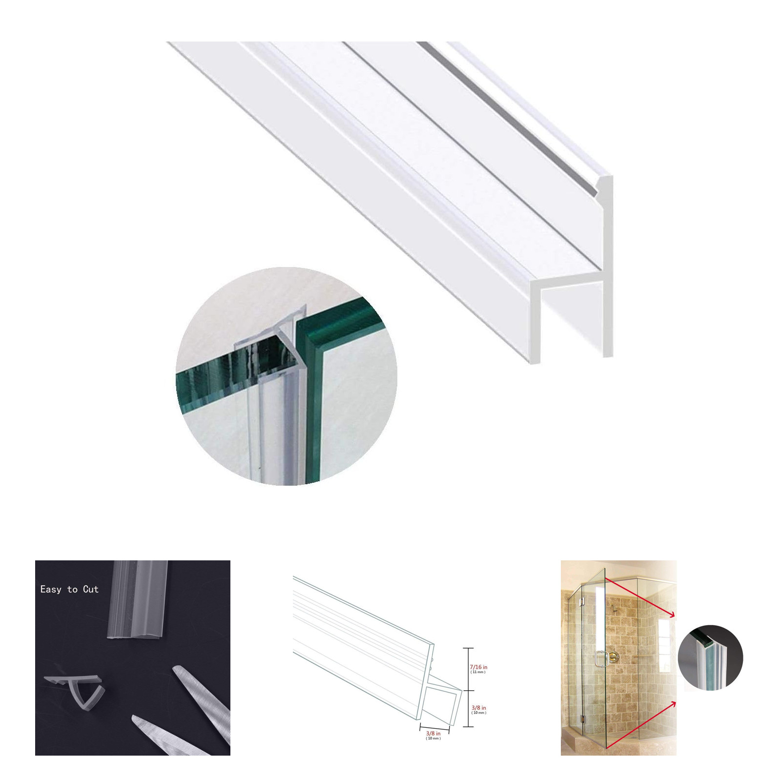Shower Glass Door Seal Strip Silicone Frameless 120 Inch Leakproof Bathroom