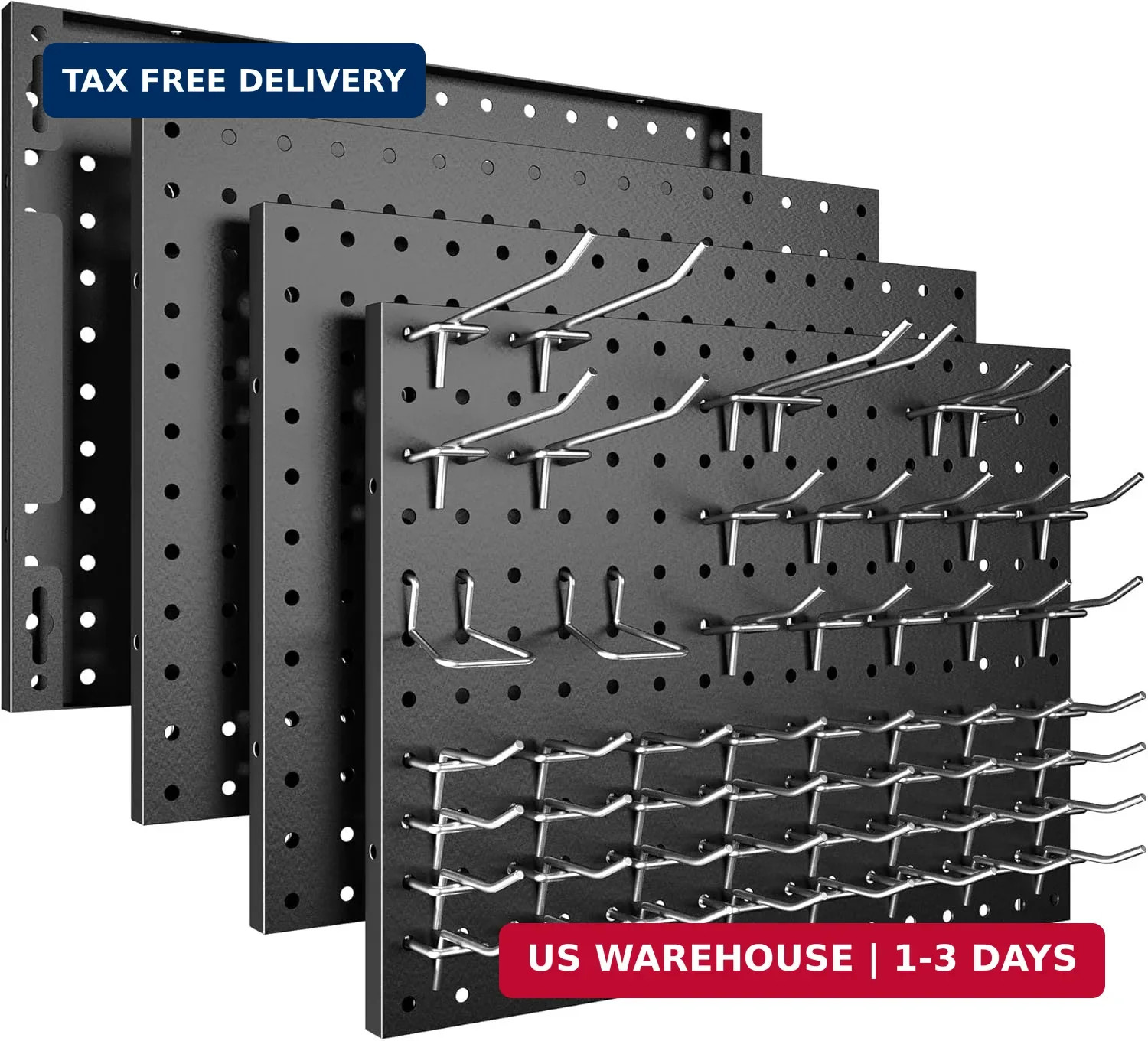 Spampur Peg Board, 4 Pack Metal Pegboard Panels with 50 Hooks, Black Pegboards W
