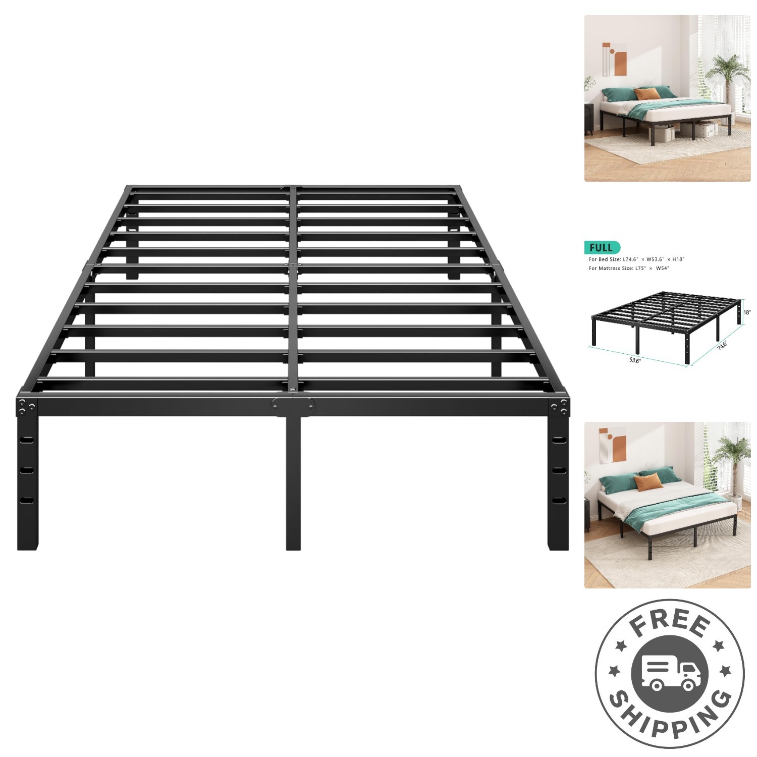 Minimalist 14-Inch Metal Bed Frame - Sleek Design, Full Size, Under-Bed Storage