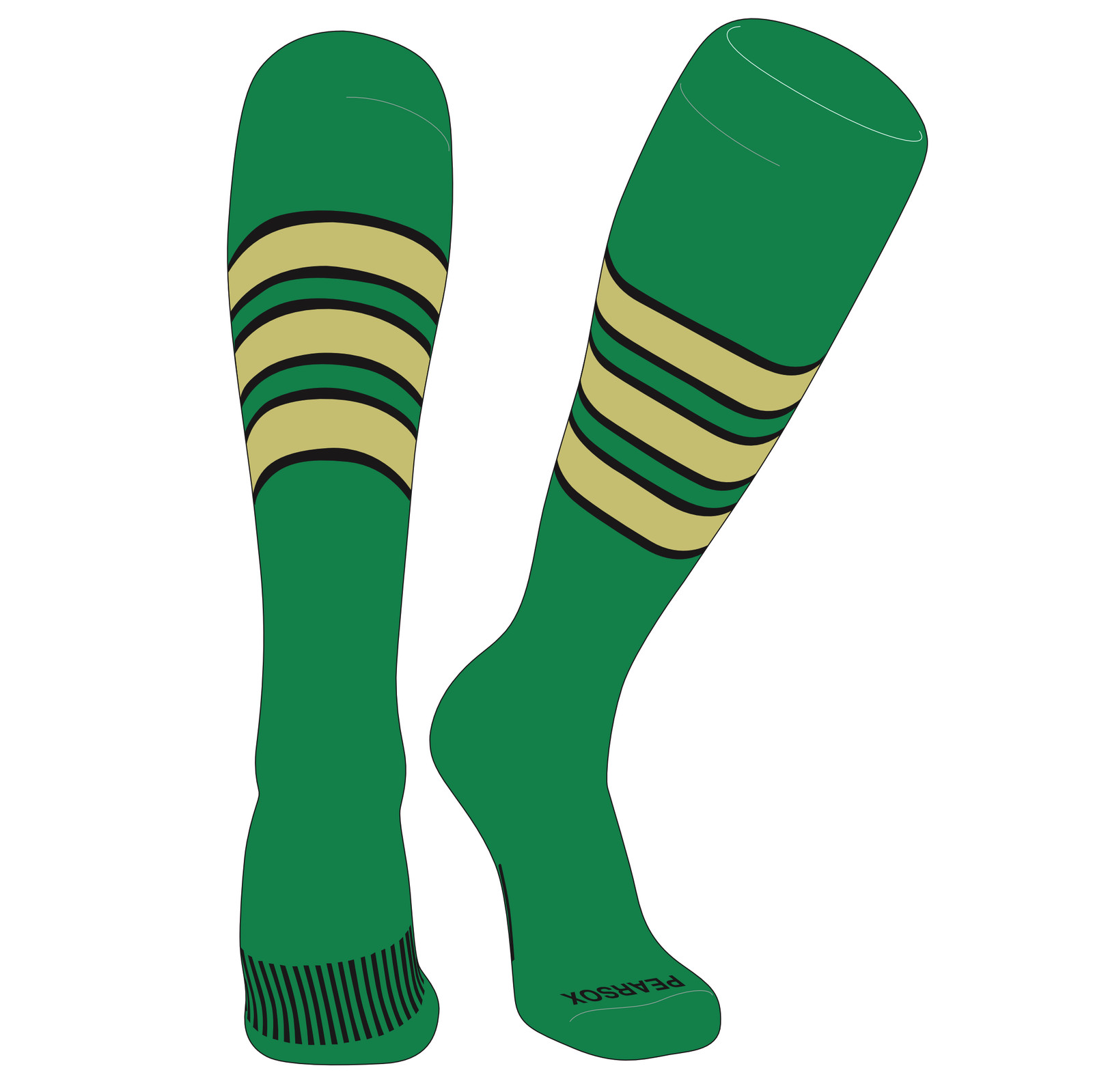 Striped OTC Baseball, Softball, Football Socks(C) Kelly Green, Black, Vegas Gold