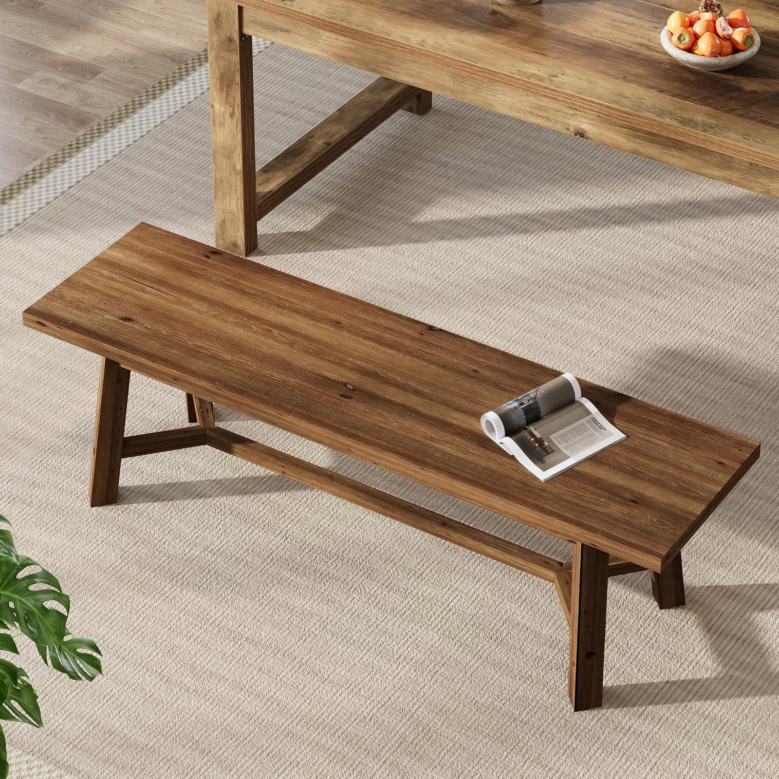 55" Solid Wood Farmhouse Bench Dark Brown