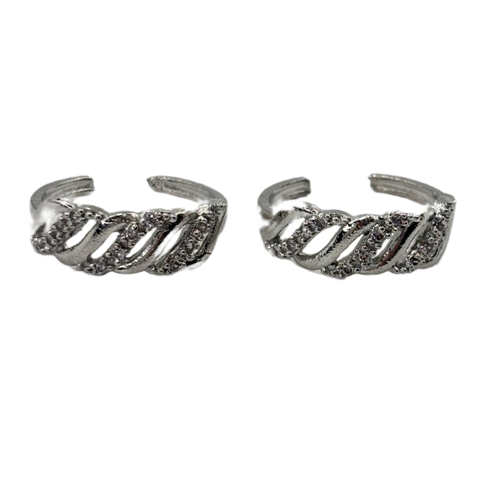 Silver Plated Adjustable Toe Rings for Women, Pack of 2