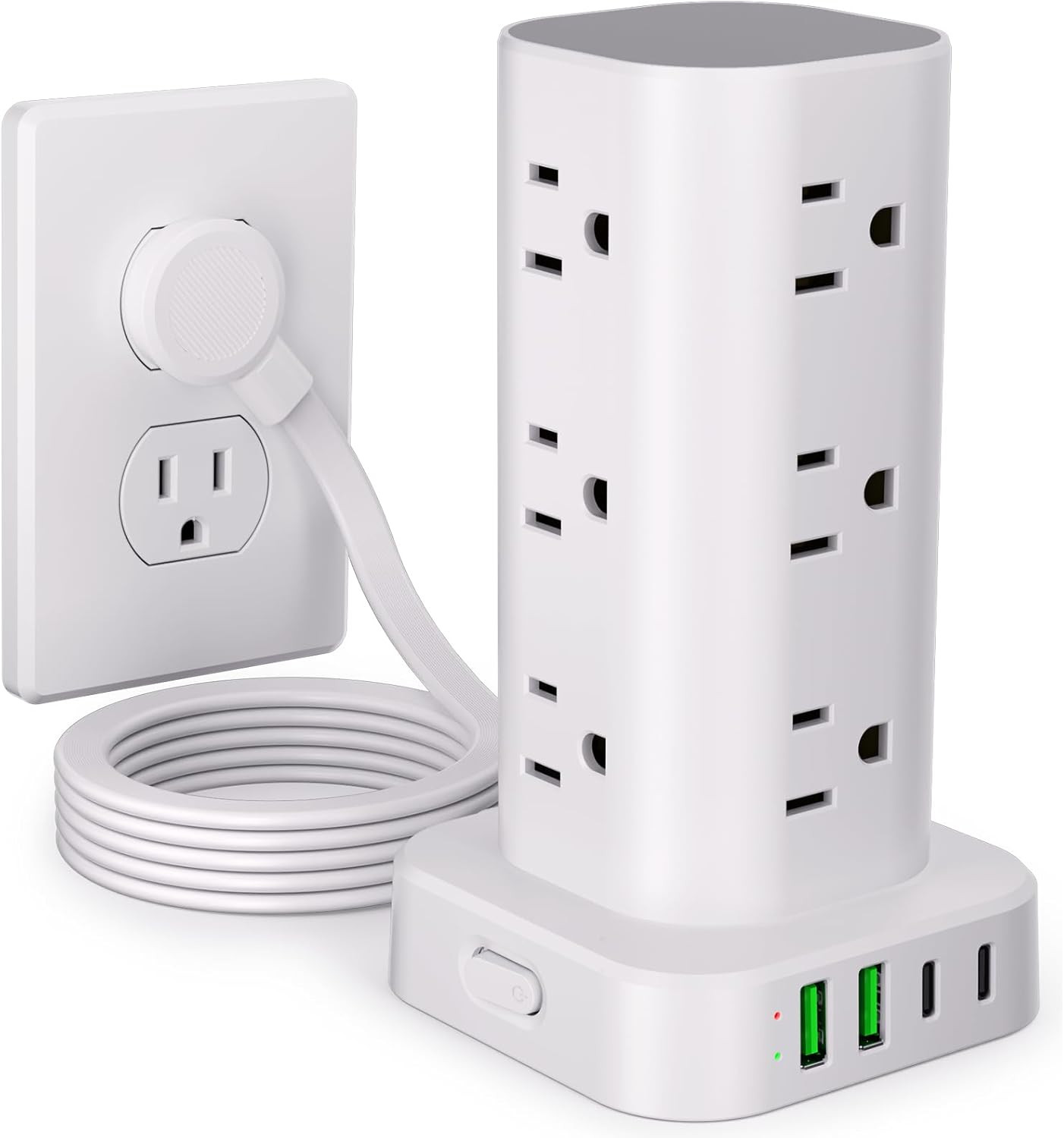 Power Strip Tower with Multiple Outlets, Flat Plug Surge Protector Tower Extensi