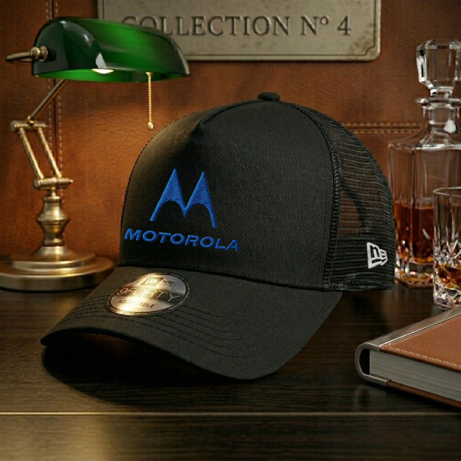 Motorola Embroidered Logo Black Trucker Hat Mesh Back Adjustable Cap