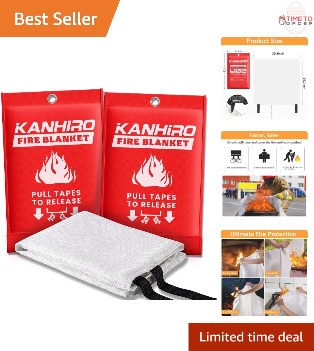 Fire Blanket Fiberglass 39x39 Inch Emergency Home Kitchen Fire Suppression