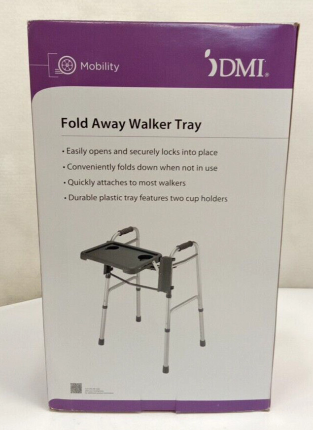 DMI Mobility 510-1084-0301 Gray Fold Away Walker Tray w/Cup Holders 16"x 11-3/4"