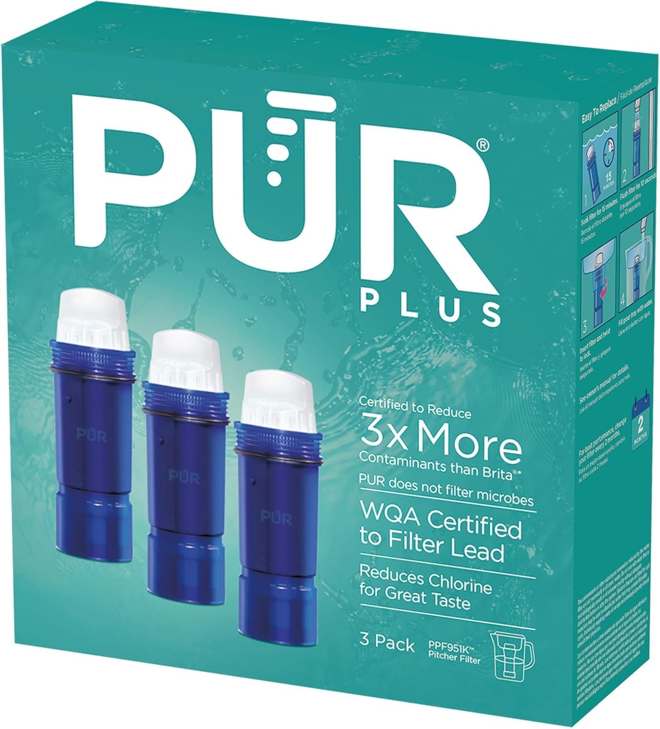 **NEW - PUR PLUS Water Replacement Filter For Pitcher - 3 Pack PPF951K