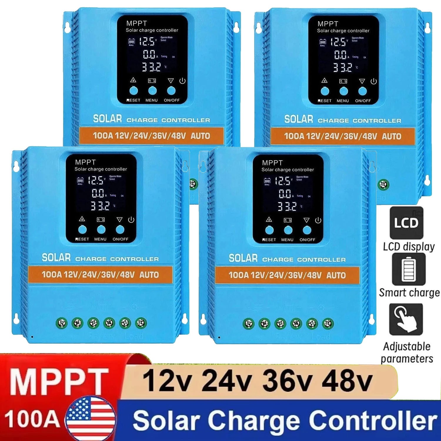 1-4X4800W 100A MPPT Solar Charge Controller 12V/24V/36V/48V Battery PV Regulator