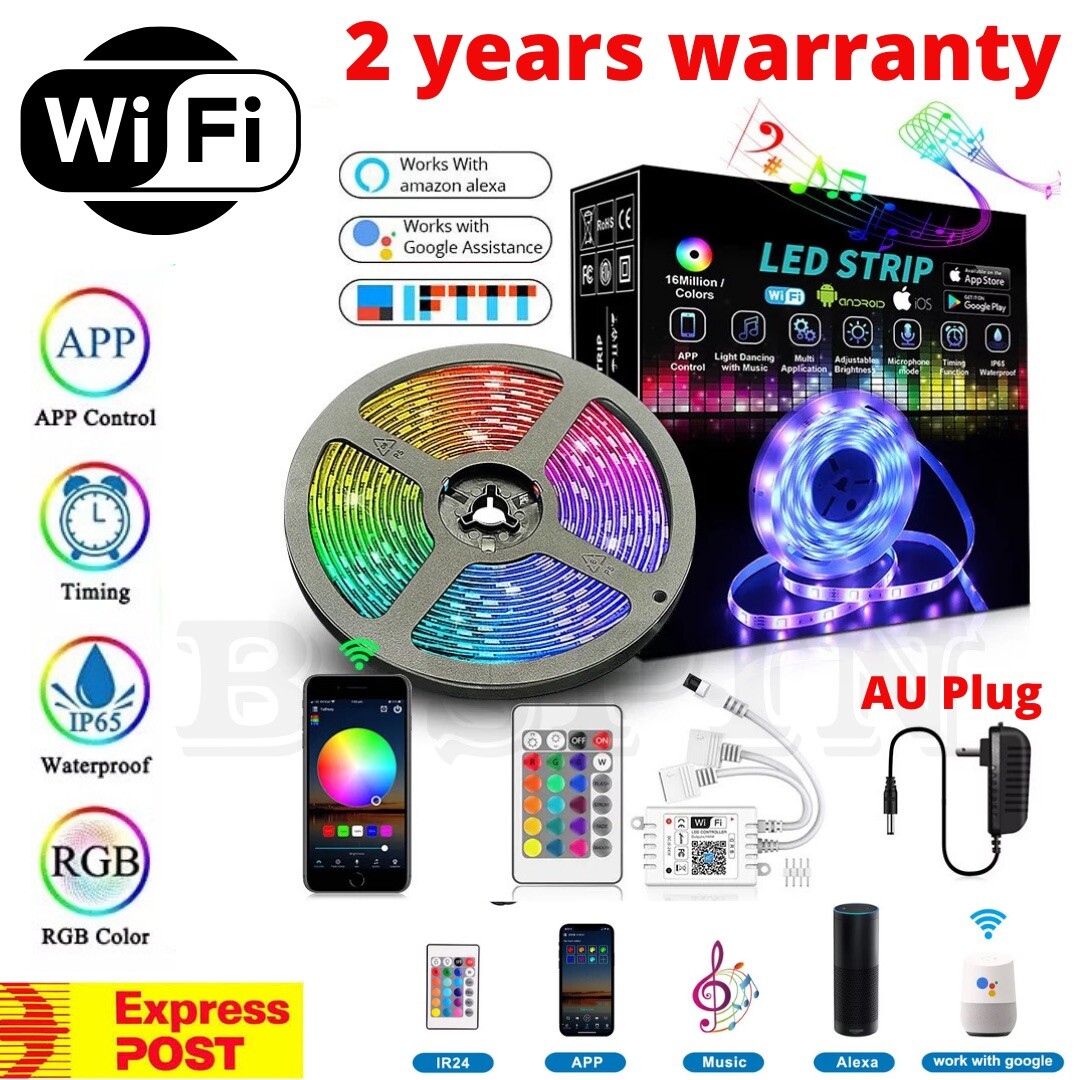 5/10M LED Strip Lights Music Sync WIFI Control Smart Light APP Alexa Google Home