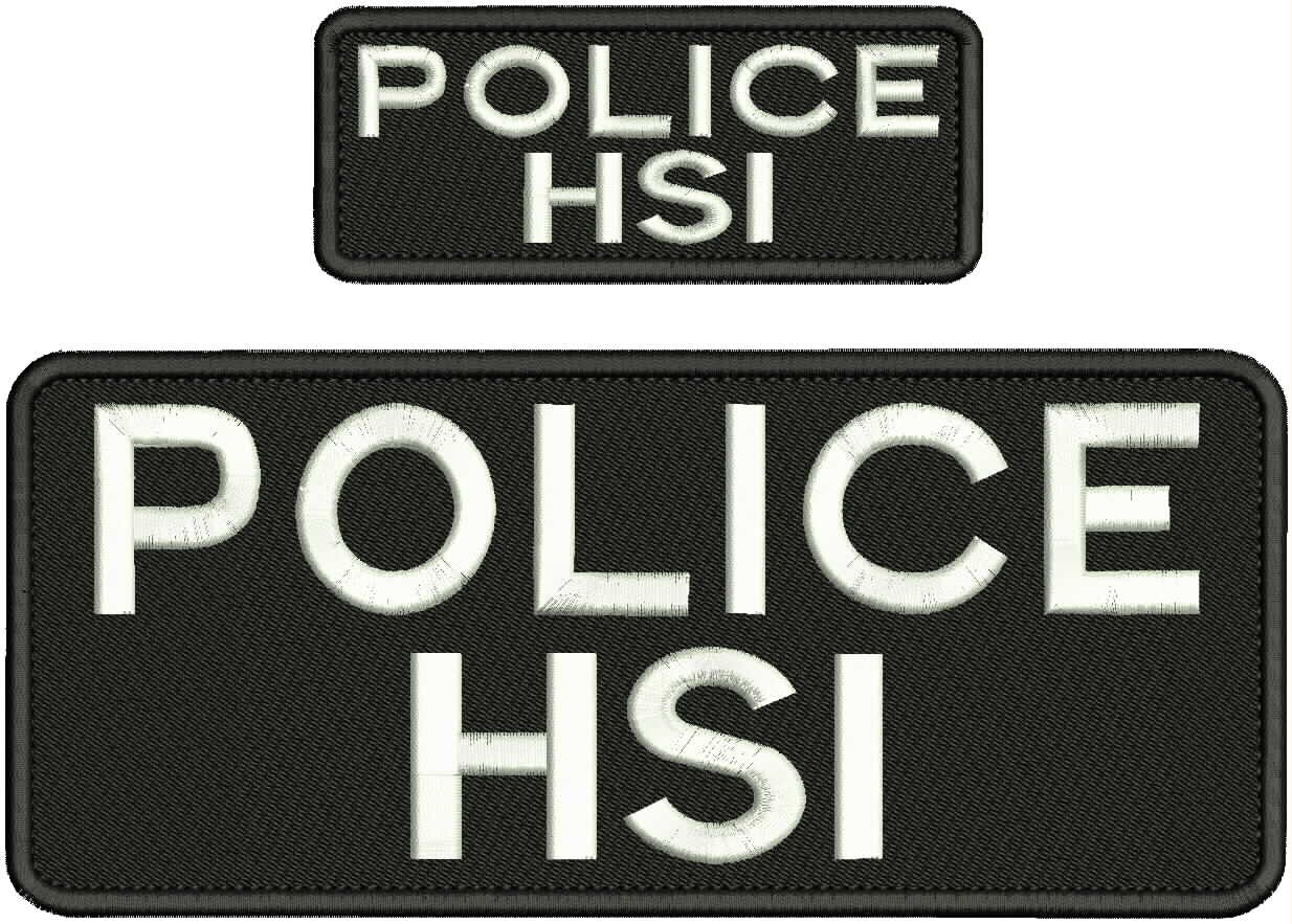 POLICE HSI  EMBROIDERY PATRCHES 4X10 AND 2X5  HOOK ON BACK WHITE ON BLACK