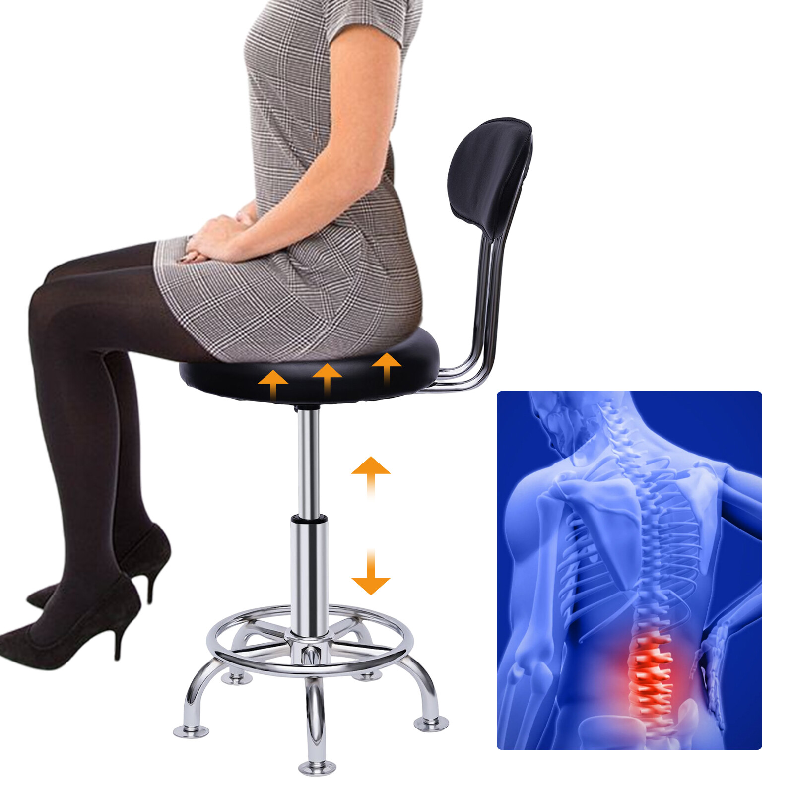 Hydraulic Garage Work Chair Leather Work Shop Stool Bench Height-Adjustable