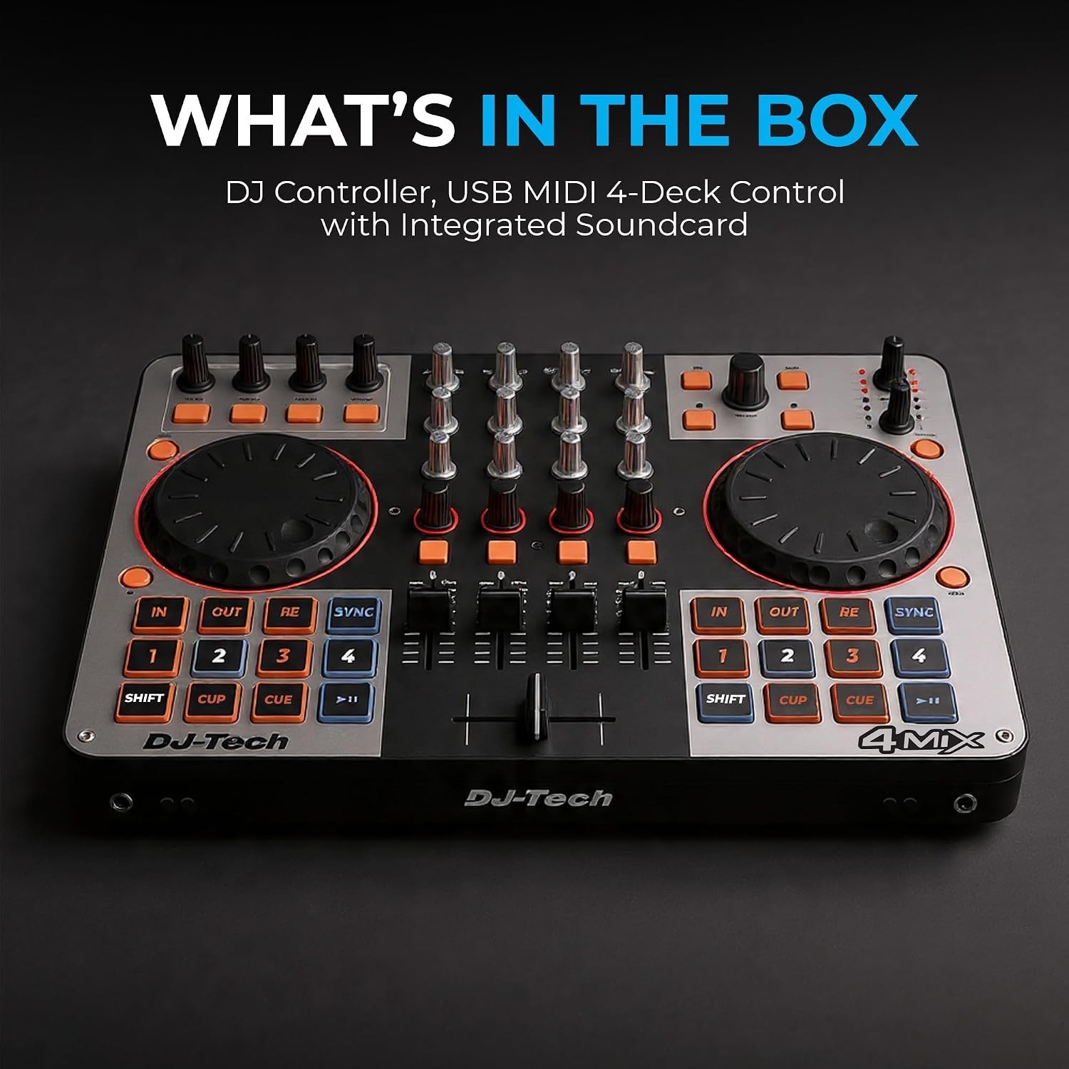 DJ Controller, USB MIDI 4-Deck Control with Integrated Soundcard, 4-Channel M...