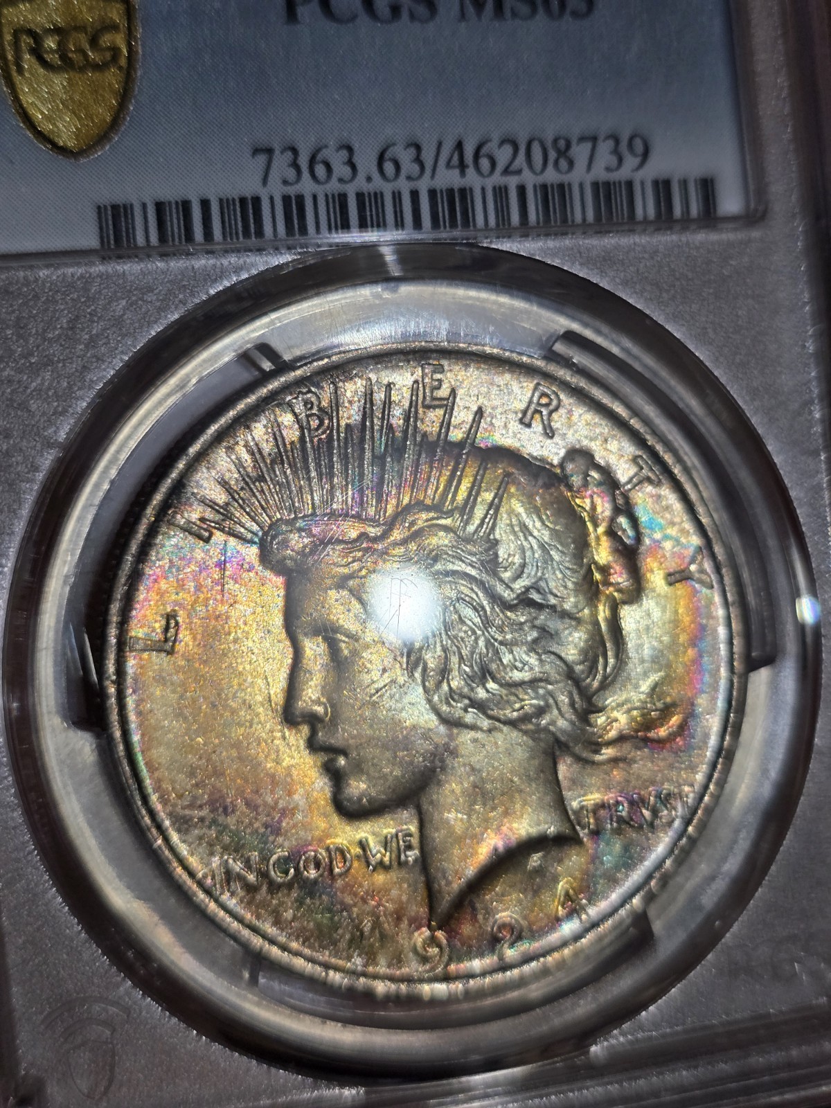 1924 Silver Peace Dollar Pcgs Ms63 Monster Toned